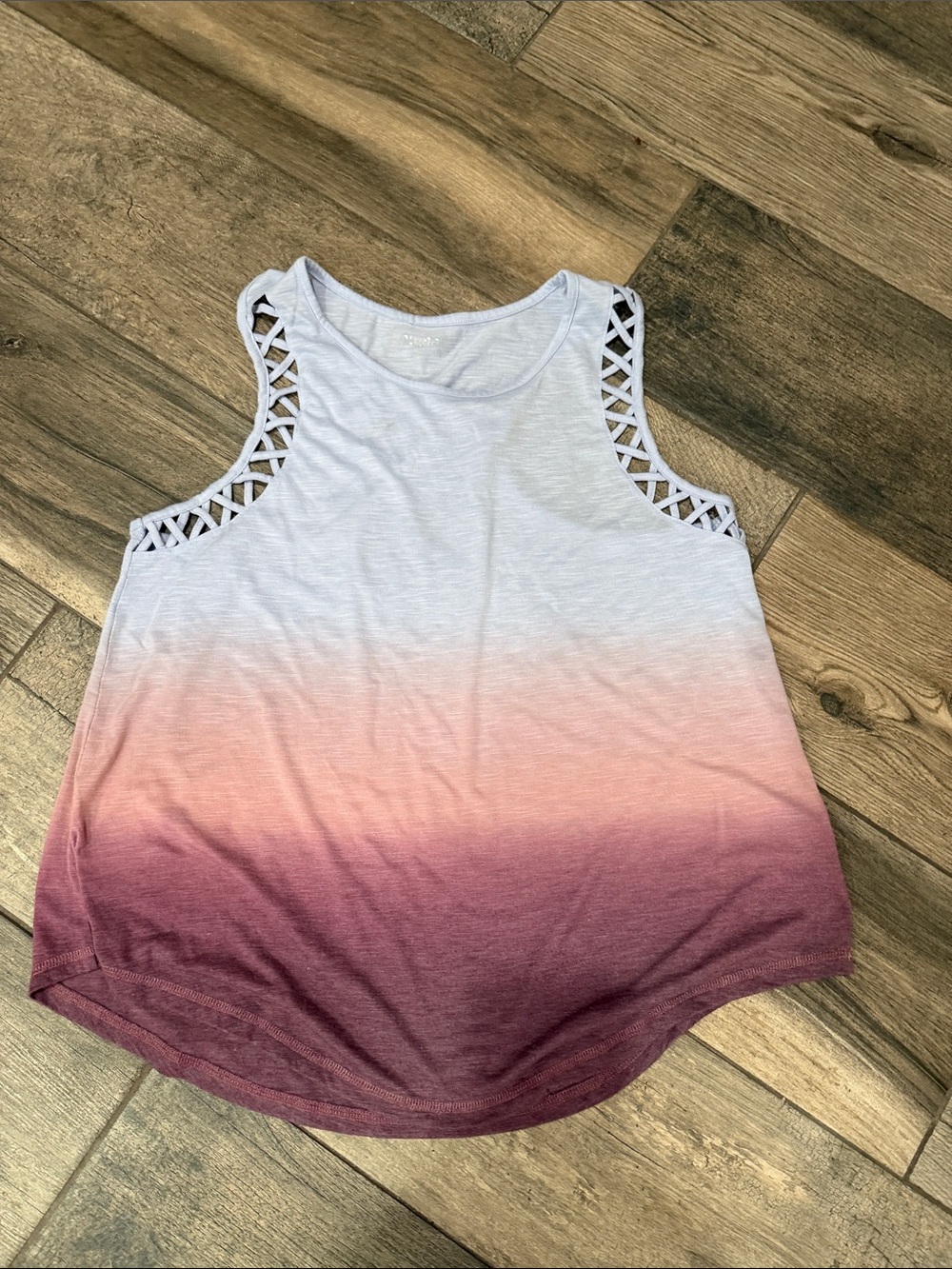 Mudd White to Plum Ombre Tank with Lattice Shoulder